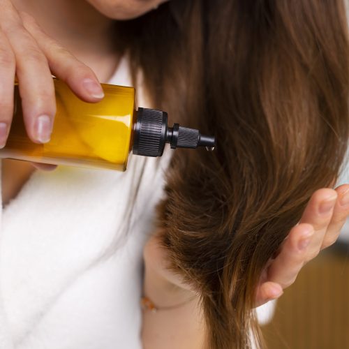 front-view-woman-hair-slugging-night-routine